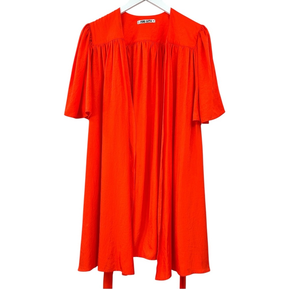 Ciao Lucia Sabrina Dress - Red Orange Bell Sleeve V-Neck Belted Mini Dress sz L - Picture 3 of 12